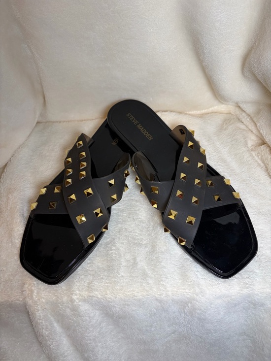 Steve Madden Shoes - Steve Madden Tace Black Slide Jelly Sandals with Gold Studs